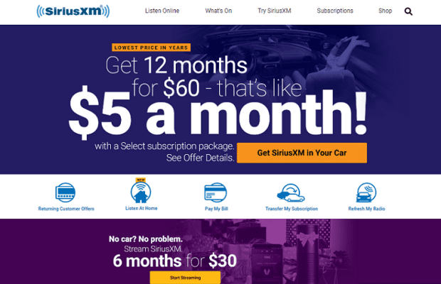 SiriusXM $5 a Month For 12 Months
